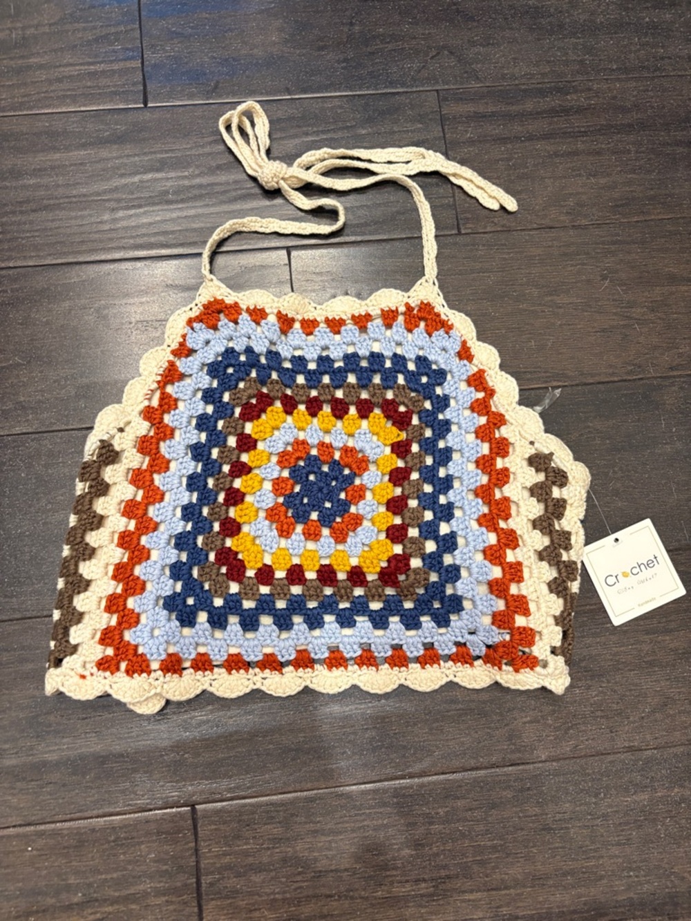 Say What? Crochet Top in Cream, Blue, Rust, Brown Size Medium NWT